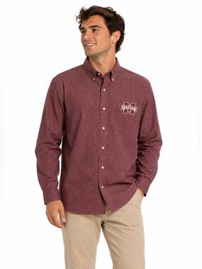 Antigua Check Maroon Gameday Button-Up Shirt Mississippi State Logo Men's M‎